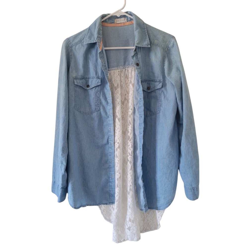Altar'd state denim lace back blouse